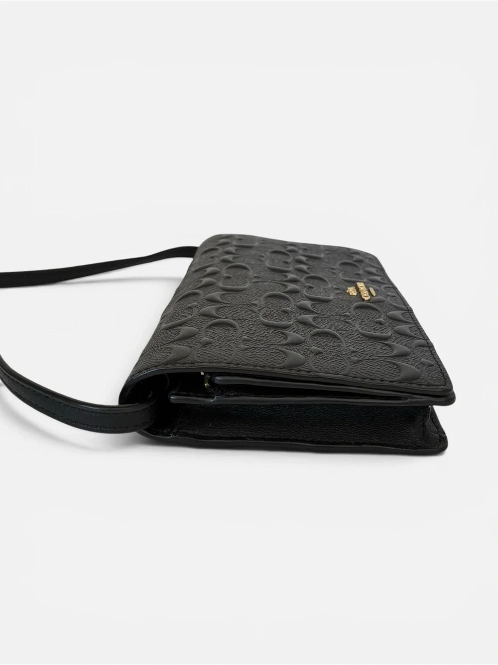 Coach Black Embossed Signature Leather Crossbody with Gold Hardware